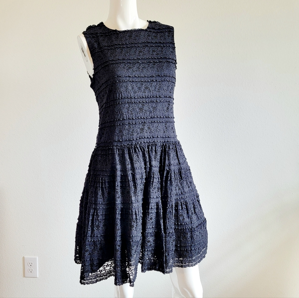 Zara Sleeveless Lace Overlay Crew Neck Drop Waist Short Fit & Flare Dress Sz M